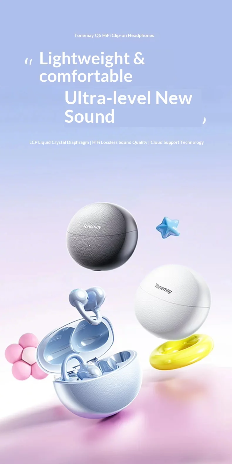 TONEMAY Q5 Wireless Headset Subversive HiFi Lossless Sound Quality Esports Headset LCP Liquid Crystal Diaphragm DSP Mega Bass