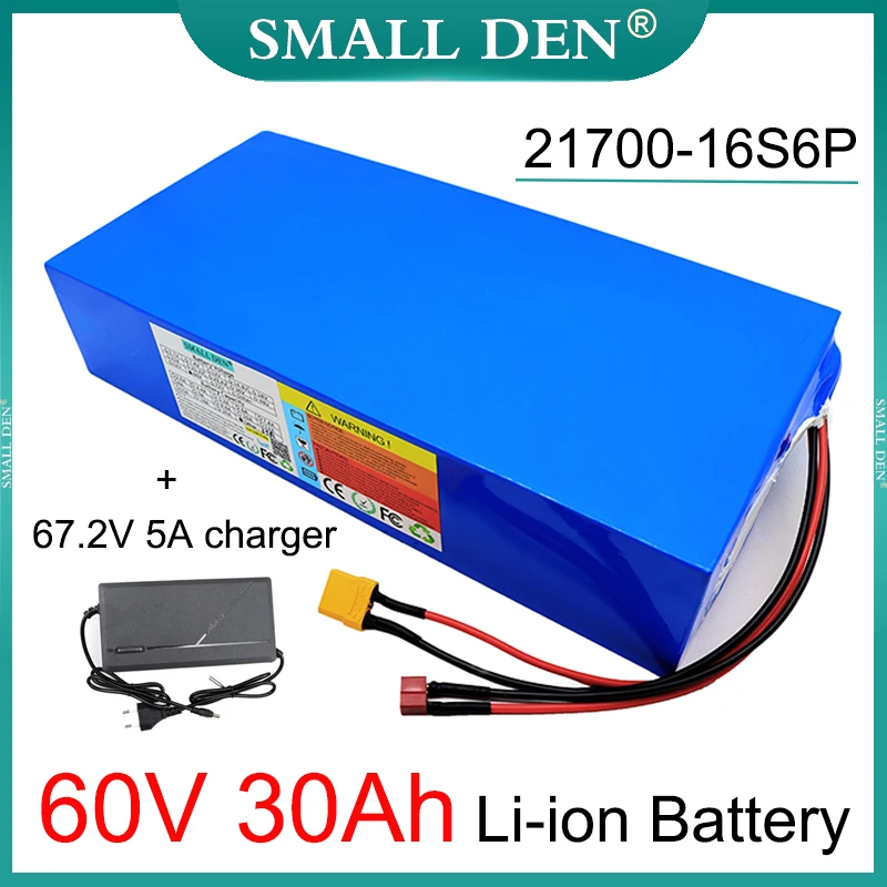 60V 30Ah 21700 Lithium battery pack 16S6P 1000-2500W High Power built-in BMS,For Electric vehicle Moped Tricycle+67.2V5A charger