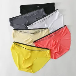 Men's Ice Silk Briefs Gay Bulge Pouch Panties Ultra Thin Soft Quick Dry Breathable Candy Color Smooth Youth Stretch Comfy Tangas