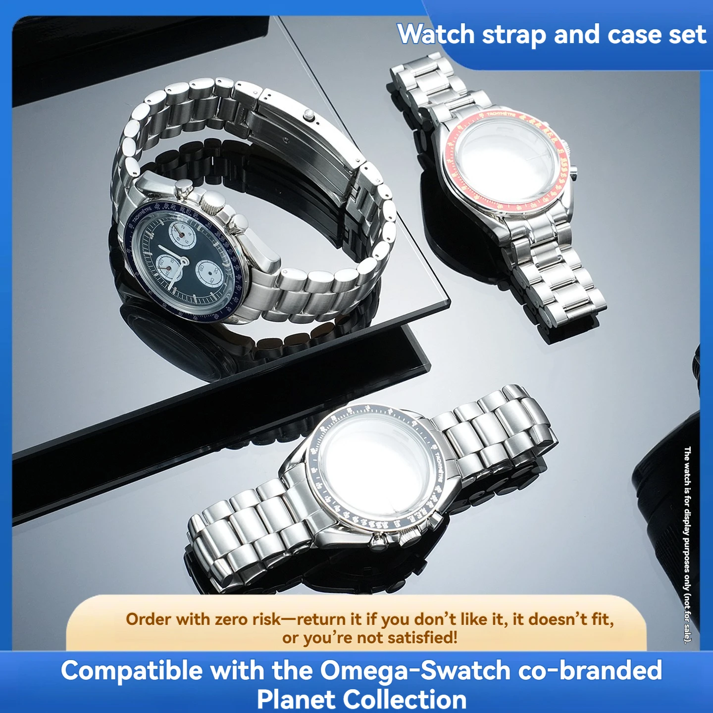For Omega Swatch Planet Series Curved Stainless Steel Bracelet Speedmaster Modified Metal Case Kit Accessories