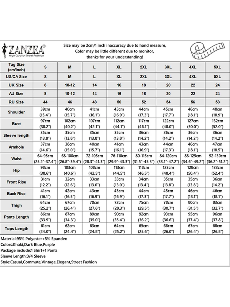 ZANZEA Autumn 2PCS Pant Sets Women 3/4 Sleeve Lapel Tops Suit Fashion Crop Trouser Outfits 2024 Casual Loose Solid Matching Sets