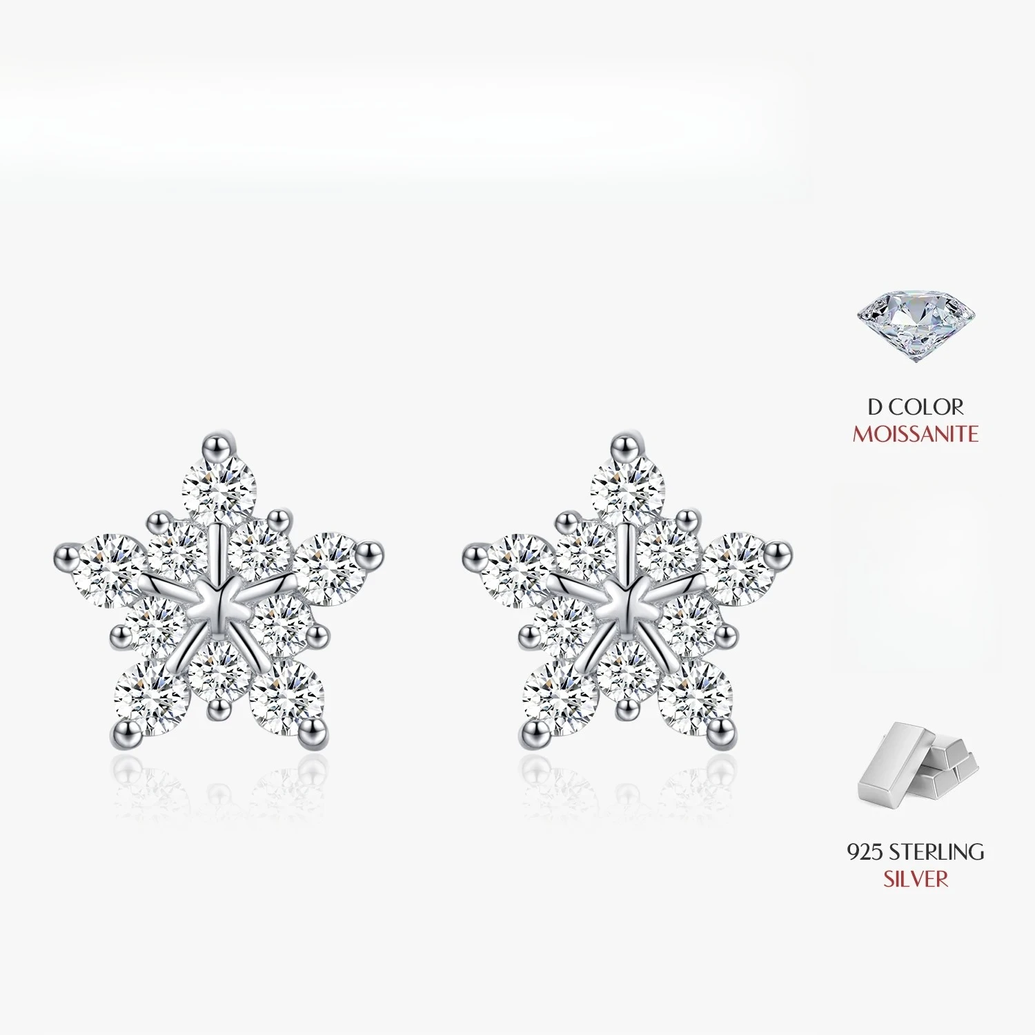 

D Color Dazzling Moissanite Earrings 925 Sterling Silver Trendy Cute Snowflake Stud Earrings For Women Fine Jewelry Wedding Gift