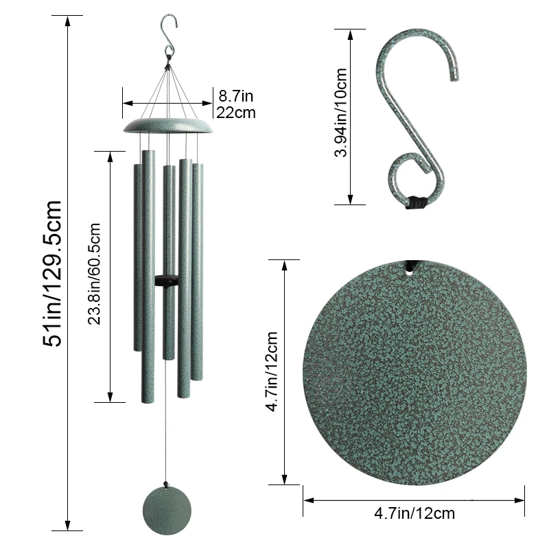 

Cheap Wholesale 50in Vintage Green Pattern Indoor and Outdoor Garden Decoration Big Wind Chimes