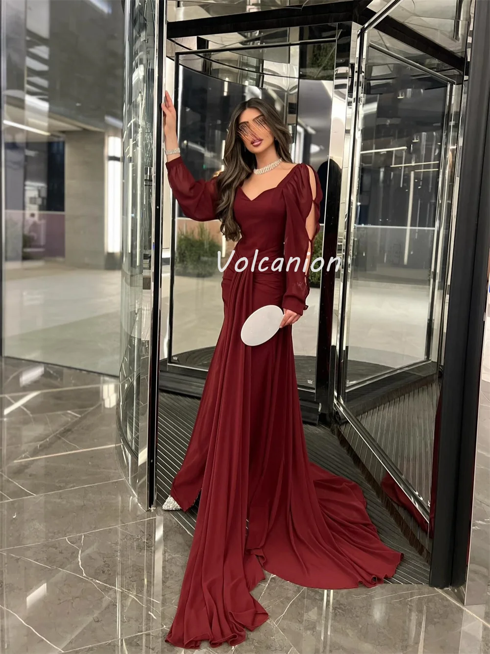 カスタマイズされたサイズが利用可能高品質シフォンドレープシャーリングストレート V ネックロングドレスオーダーメイドオケージョンドレスモダンなスタイル