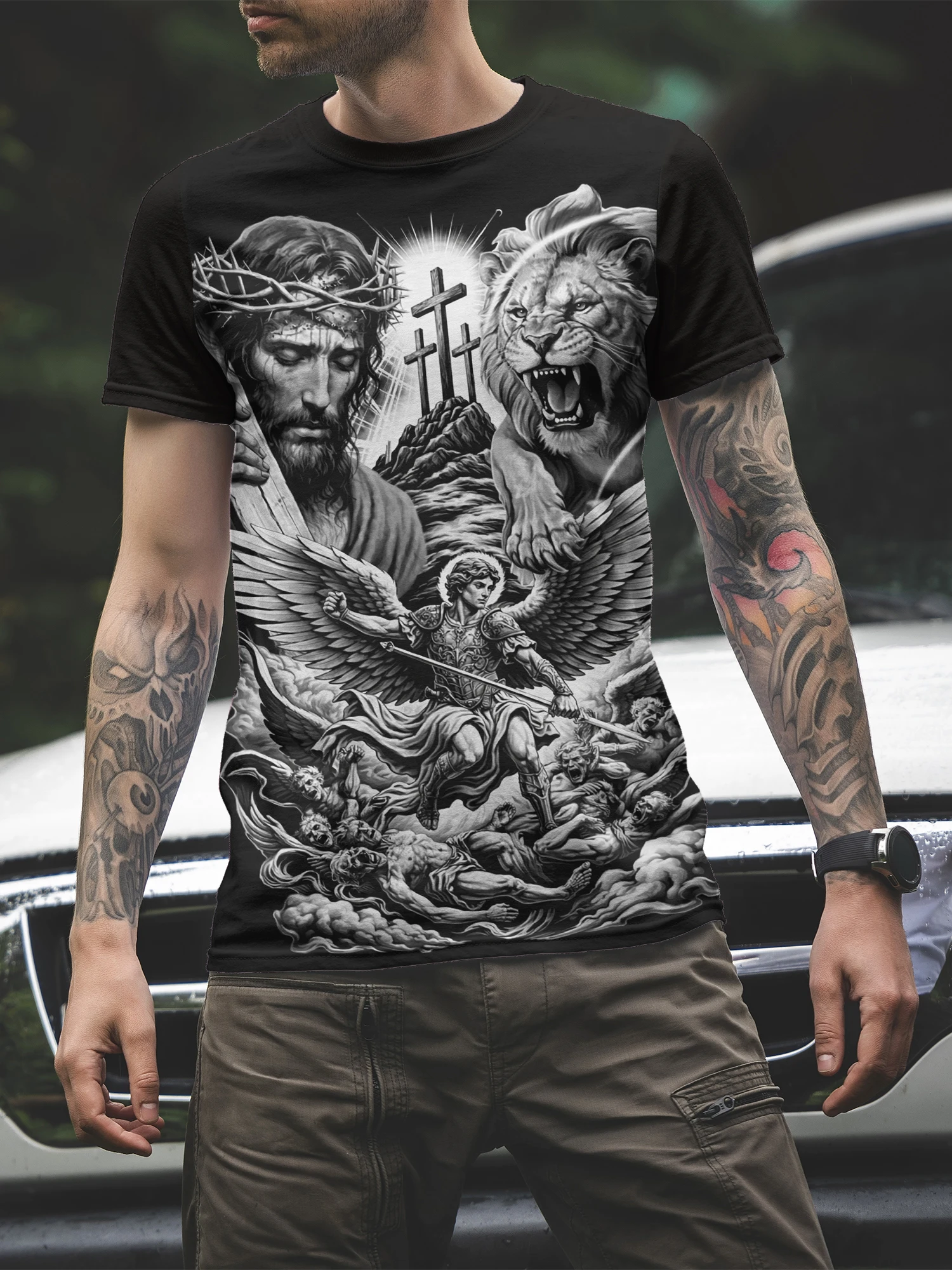 High Quailty Big Size Animal Lion Men T-shirt 3D Print Polyester Breathable Lightweight Summer Essential Shirt Accept Custom