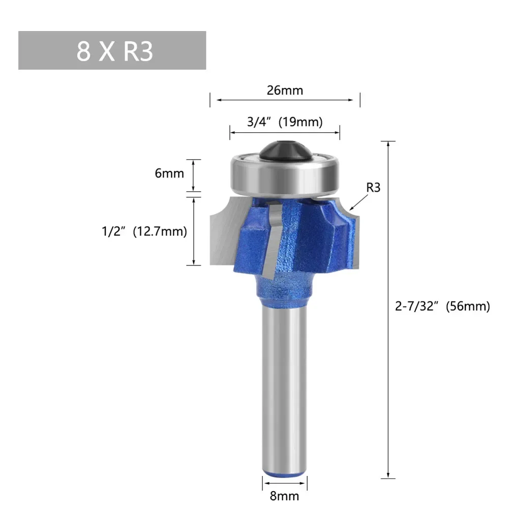 Punta per fresa per legno con gambo da 8 mm, 4 denti, fresa per la lavorazione del legno, R1 R2 R3, strumenti per la lavorazione del legno