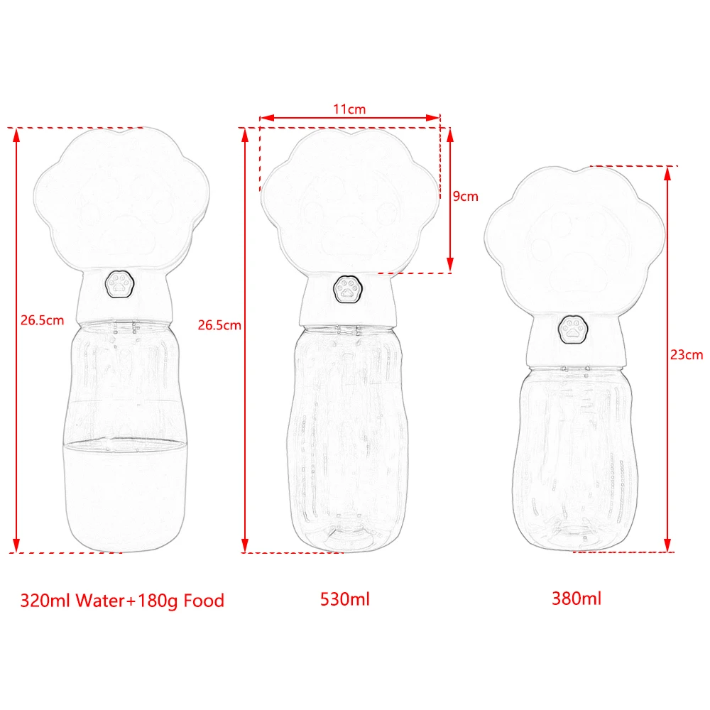 Duża butelka na wodę dla psa 2 w 1, przenośne miski do picia dla małych dużych psów, wzór łapy, karmnik dla szczeniąt, artykuły dla zwierząt