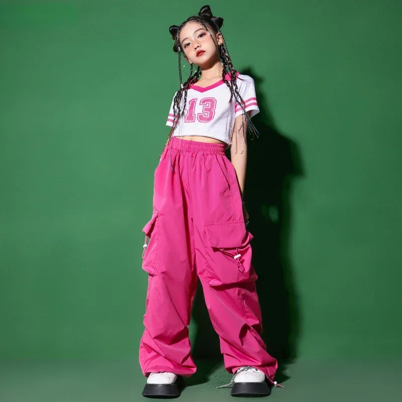 Kids T-shirt Street Dance Joggers Child Polo Shirt Sweet Streetwear Costume Girls Hip Hop Crop Tank Top Cargo Pants Clothes