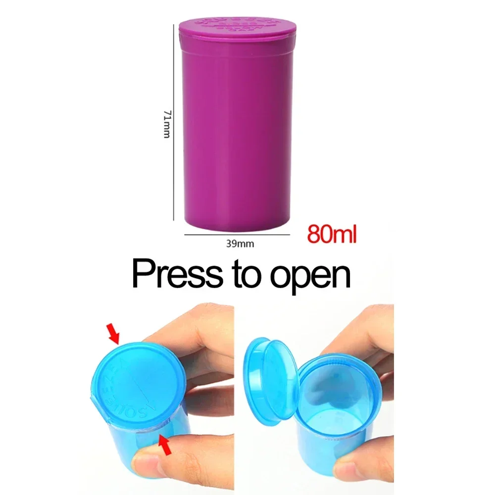 50Pcs 80ml Moisture Pop Bottle Pill Box Proof Squeeze Storage Case Stash Jar Spice Container Travel Smoking Accessories