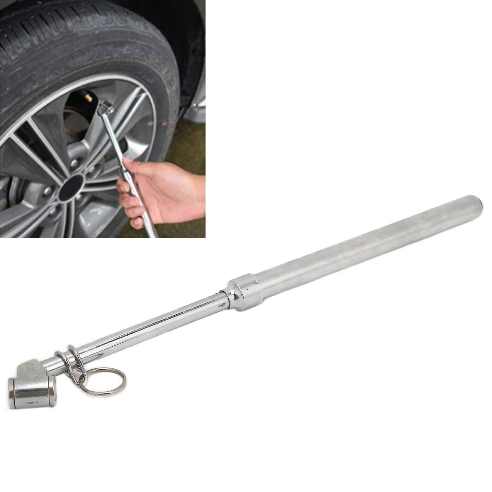 

Dual Head Tire Pressure Gauge 10-160PSI Straight Step Chuck Zinc Alloy 30cm for Truck Bus SUV Car Chrome Plate Tire Repair Tool