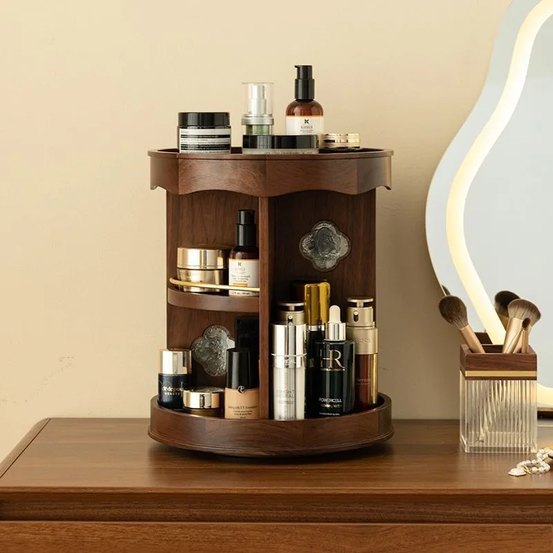 

Cosmetics Desktop Storage Box Rotating Dresser Shelf Wooden Jewelry Lipstick Perfume Storage