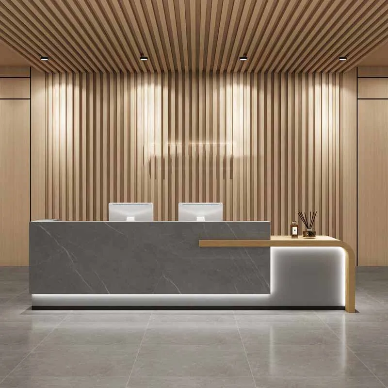Large Vintage Reception Counters Brown Display Classic Curved Reception Counter Clinic Luxury Theke Rezeption Office Furniture