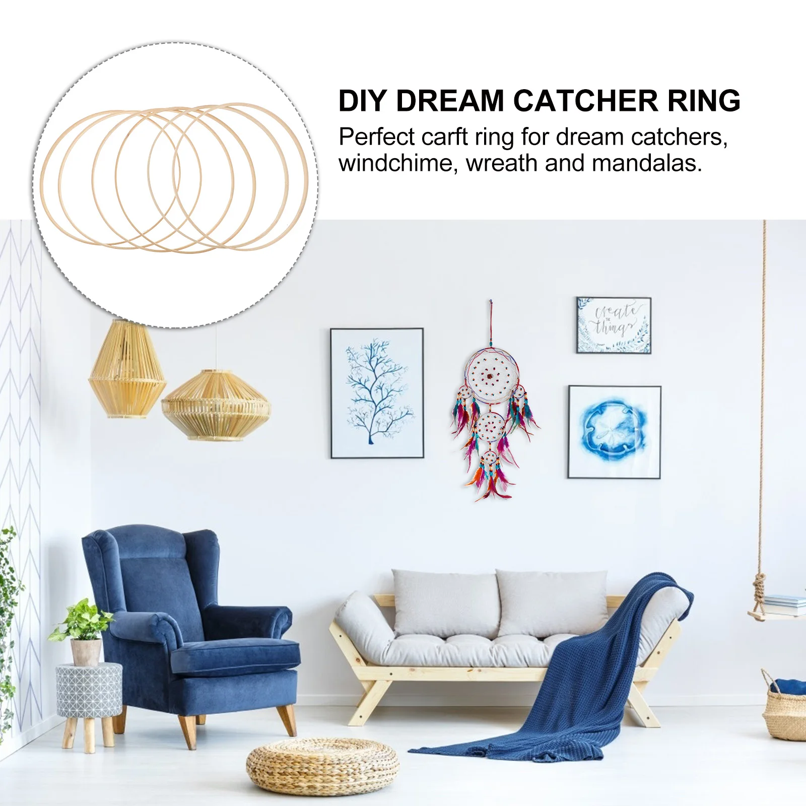 

12 Pcs Christmas Decorations Garland Bamboo Circle Accessories Dream Catcher Girl Dreamcatcher Craft Kit Catchers