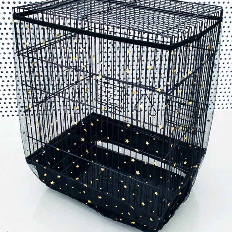 Mesh Bird Cage Cover Shell Skirt Net Adjustable Bird Cage Dust Cover Easy Cleaning Airy Fabric Mesh Pet Bird Cage Cover