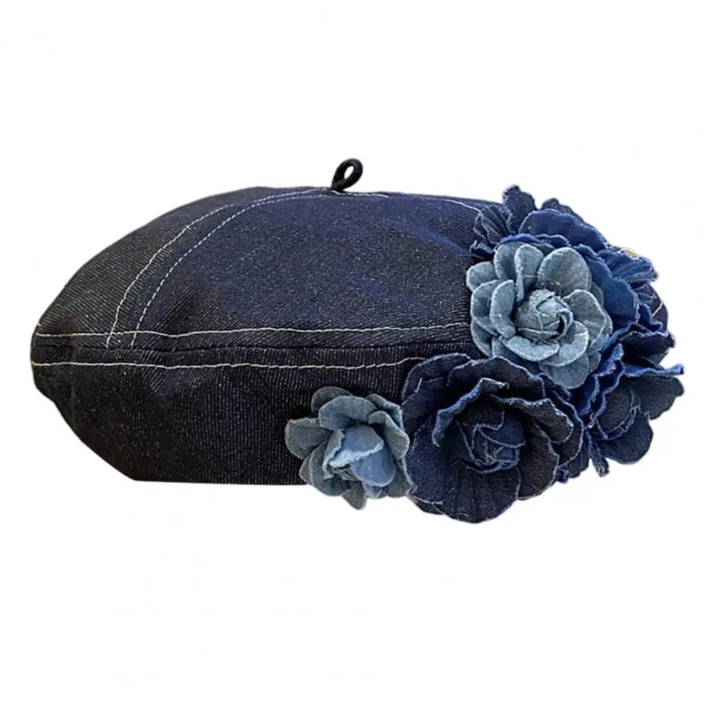 Cowboy Artist Hat Three-dimensional Flower Hat Stylish Denim Cowboy Hat with 3d Rose Decor for Women Adjustable Head for Wear