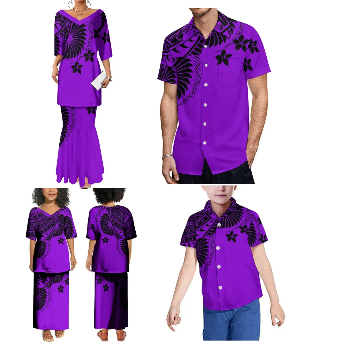 Polynesian Custom Art Vintage Print Mode Familie Party Kleidung Damen Kleid Pletasi Top und langer Rock Herren Jungen Shirt