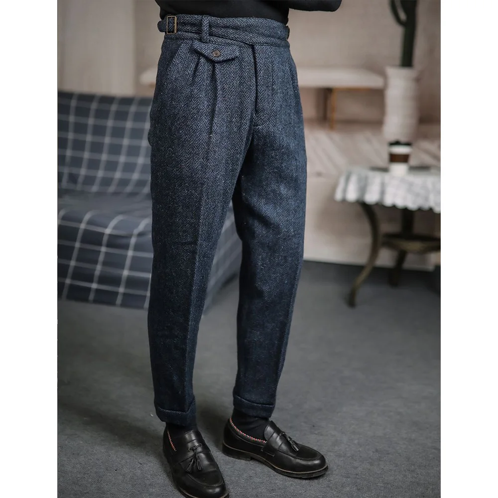 

Мужские рабочие брюки: повседневные, классические, прямого кроя, из винтажной ткани «ёлочка»