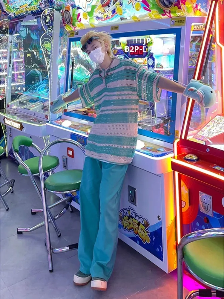 

Light Blue Men's Summer Thin Straight Leg Jeans OOTD High Street American Sle Long Pants Trendy Wear Resistant