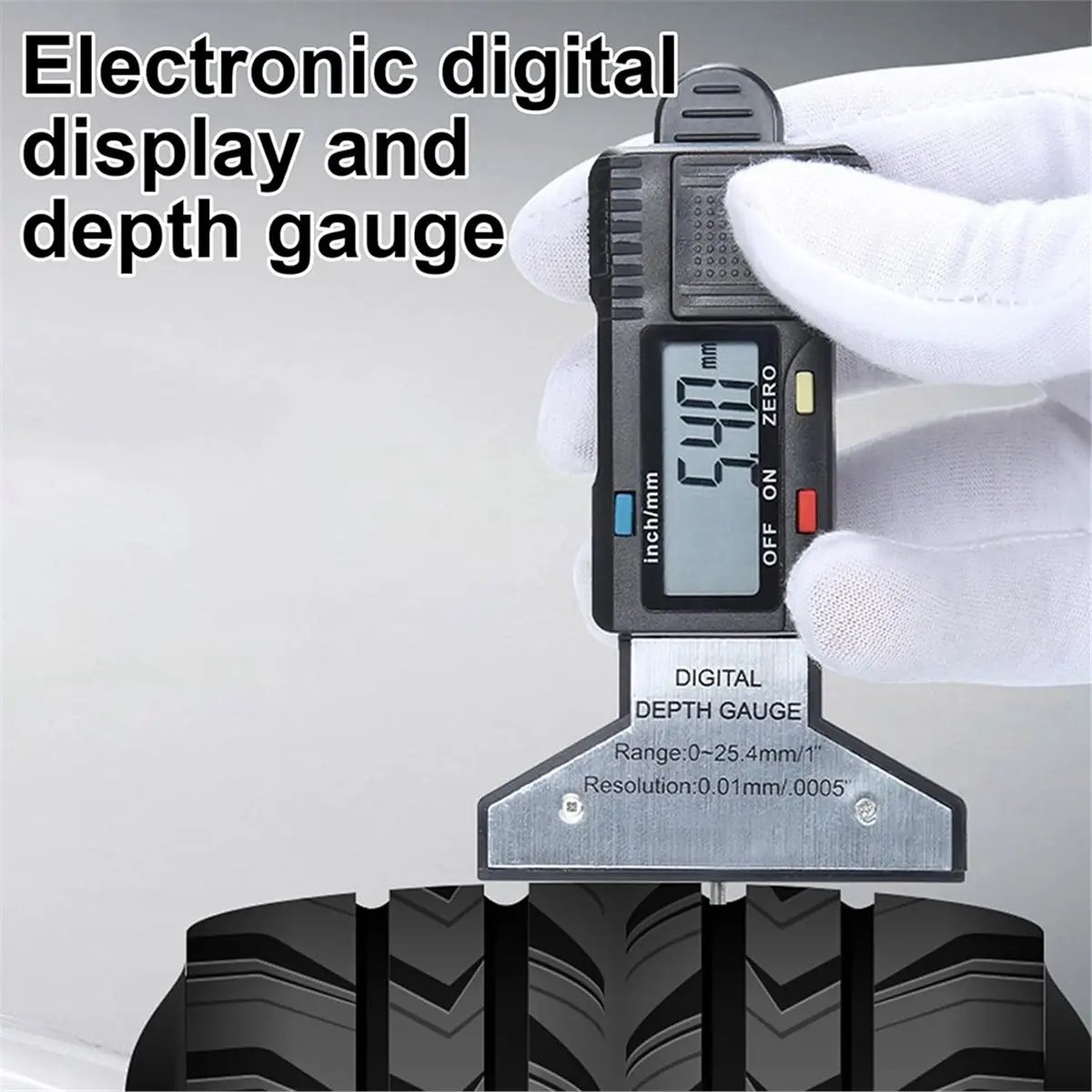 Tread Depth Gauge - Tire Measure, Tester Digital Display 0.01mm Accuracy, Measuring Range 0-25.4mm