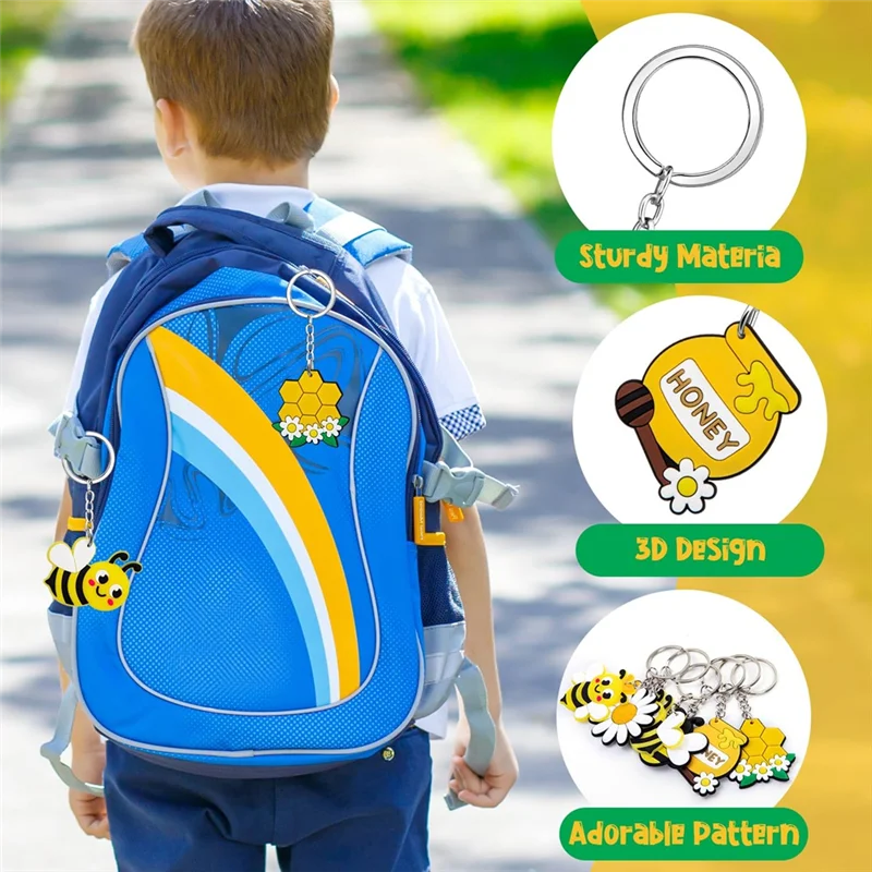 GROCE-Bee Keychain Flower Honey Pots Bees Decor For Bees Theme Party Baby Shower Kids Birthday Supplies Decorations