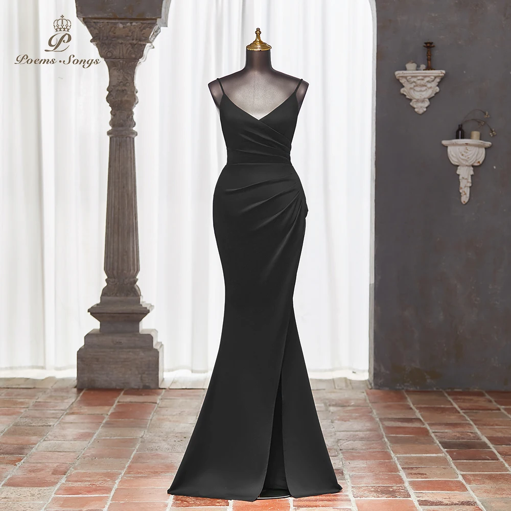 Chic Black Evening Dress with Spaghetti Straps and Mermaid Style Perfect for Weddings and Special Occasions vestidos de noche