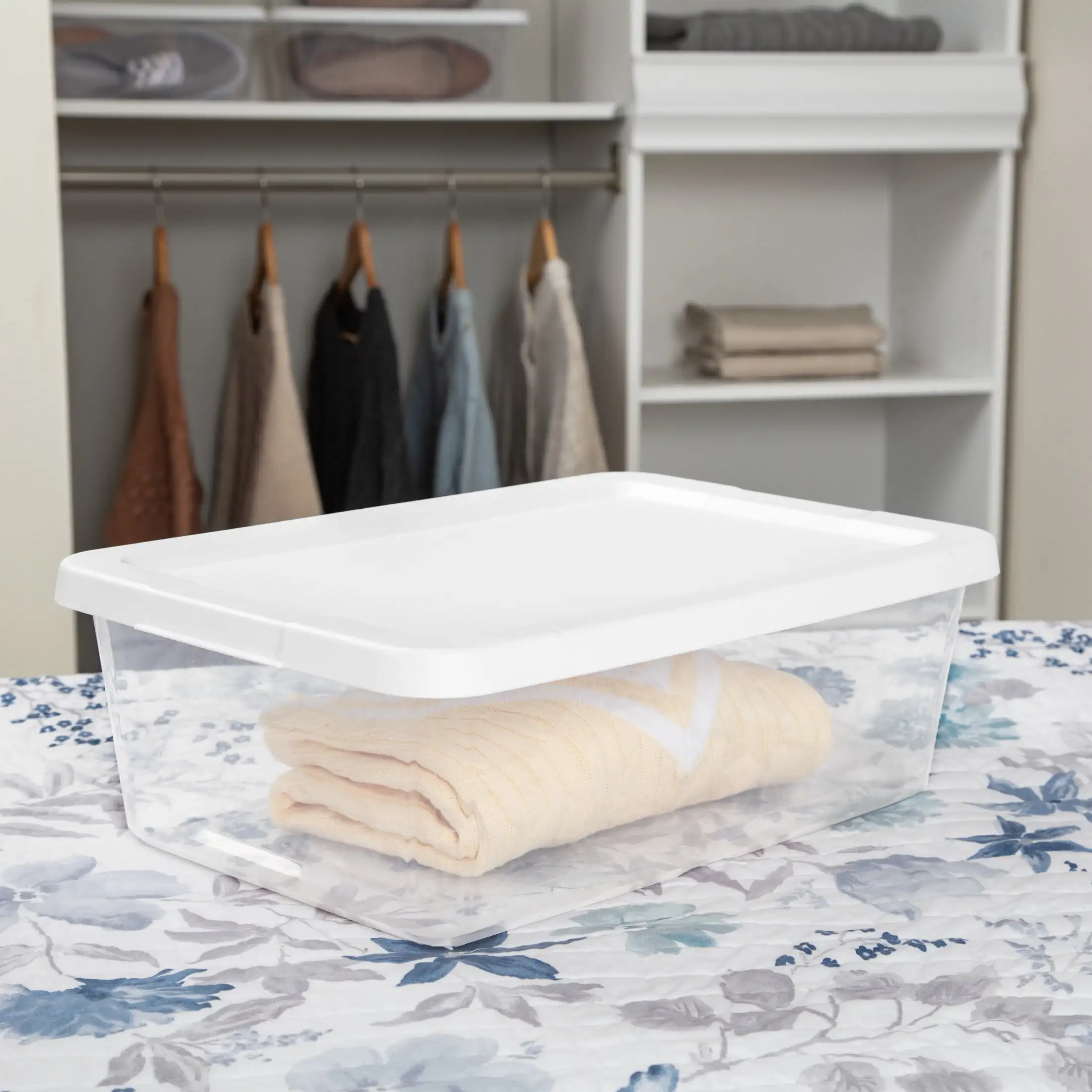(Paquete de 3) Contenedor de Almacenamiento Pequeño de 12 Cuartos, Contenedor de Plástico Transparente con Tapa a Presión, Blanco