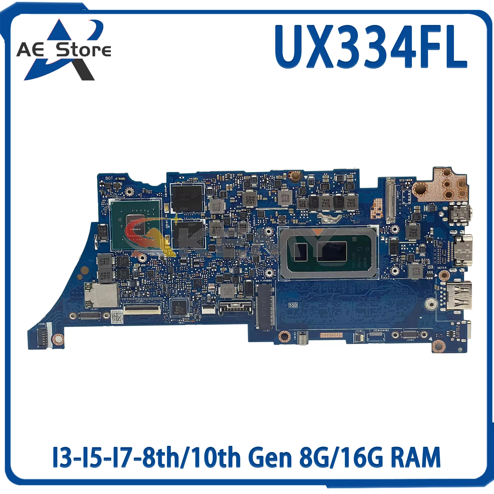 

AE UX334FL Mainboard For ASUS UX434FL UX334FA UX334FLC UX434FLC UX434FA Laptop Motherboard I3-I5-I7-8th/10th Gen 8G/16G RAM