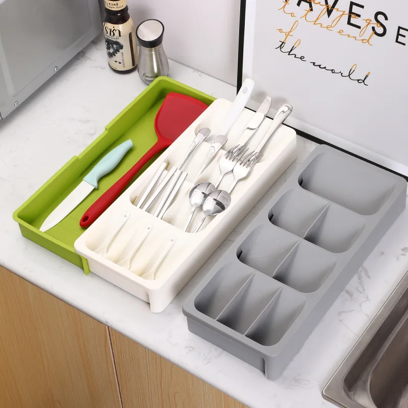 Multi-purpose Cutlery Storage Tray Cutlery Fork Spoon Compartmentalized Organizer Kitchen Drawer Categorized Storage Boxes