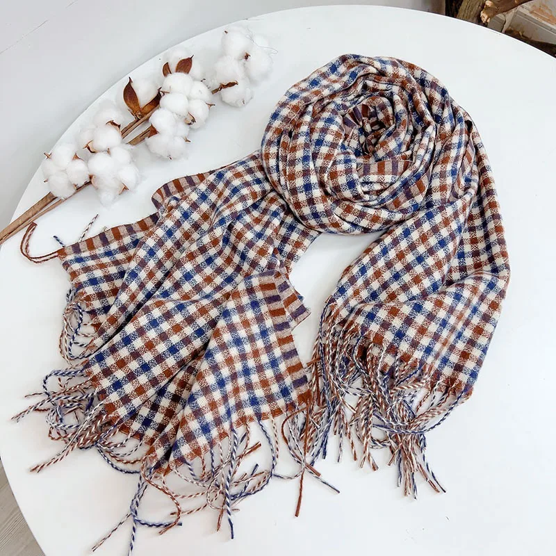 Plaid Keep Warm Scarf For Women Thick Cashmere-like Showl