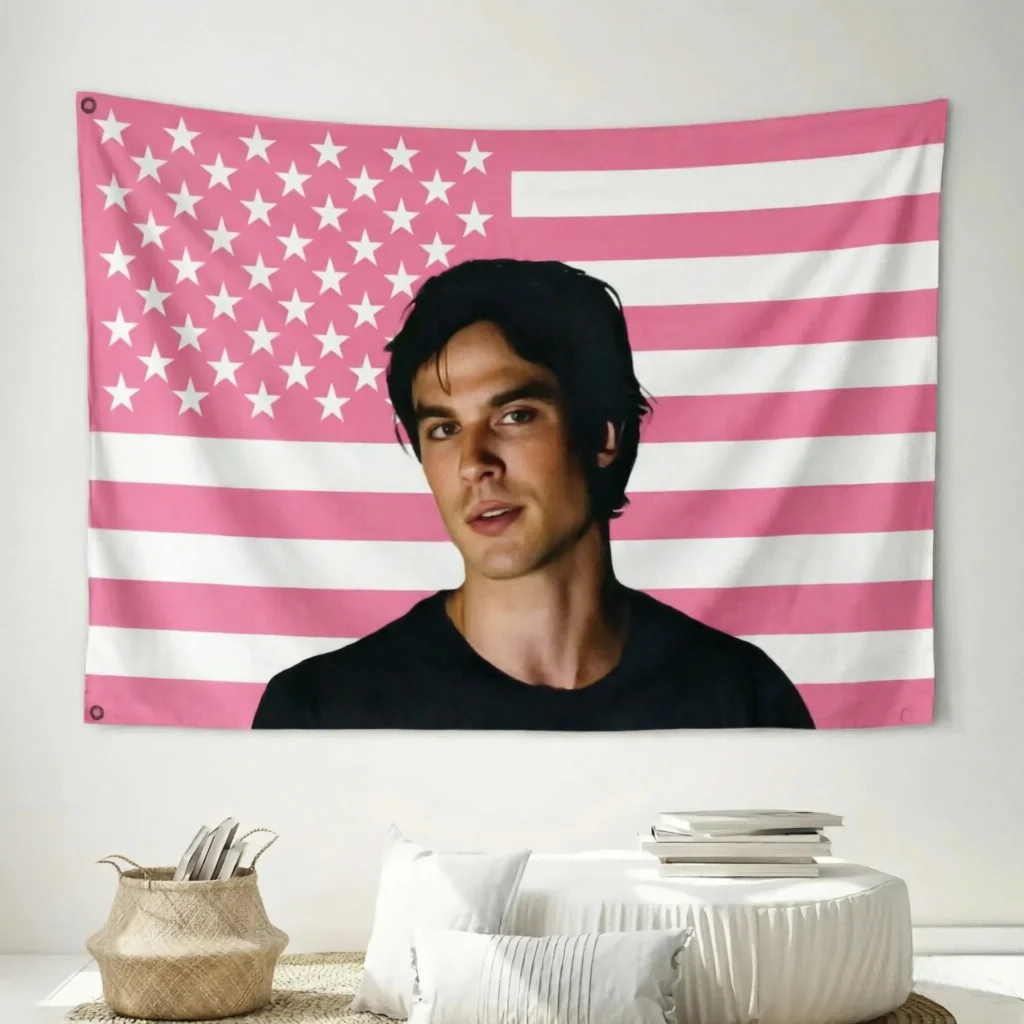 1pc D-Damon S-Salvatore Pink Flag,Flat Print Banner,Ideal for Bedroom Wall Decor & Outdoor Hanging,Vampire Fan Themed Home Decor