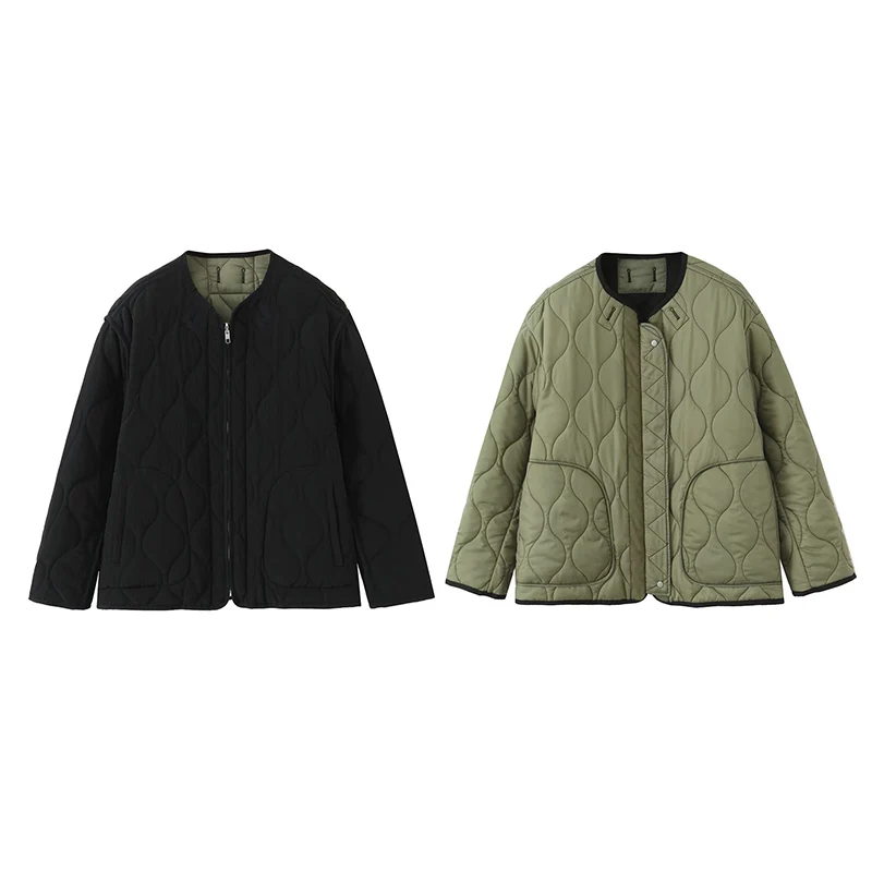 

Женская куртка, осень 2024, новый стиль, однотонное двустороннее хлопковое пальто с длинными рукавами, повседневное и модное универсальное