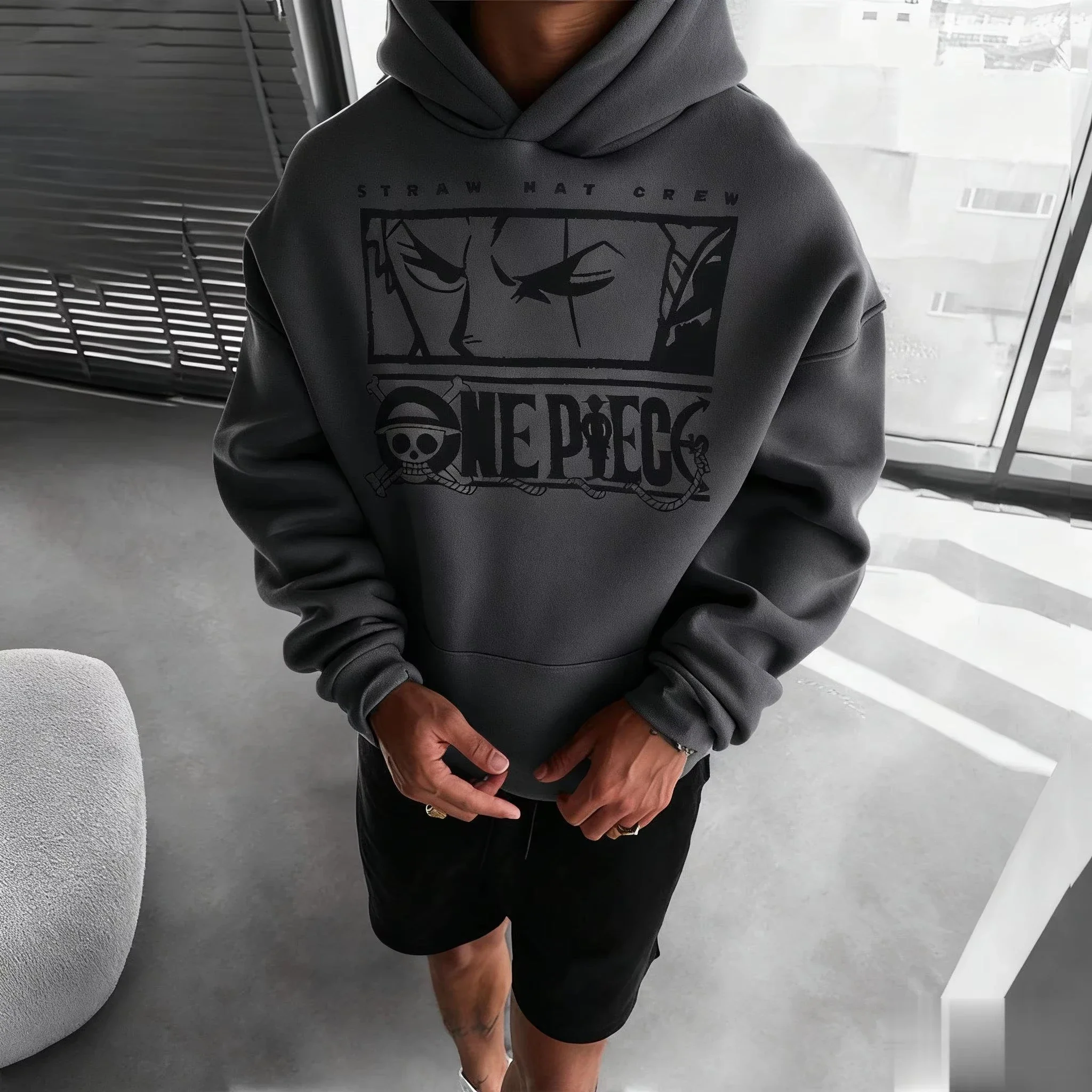 ONE PIECE Anime Roronoa Zoro Co Branded Hoodie Frühling/Herbst Herren Neue Lose Lässige Straße Hip Hop Eltern Kind Pullover Top
