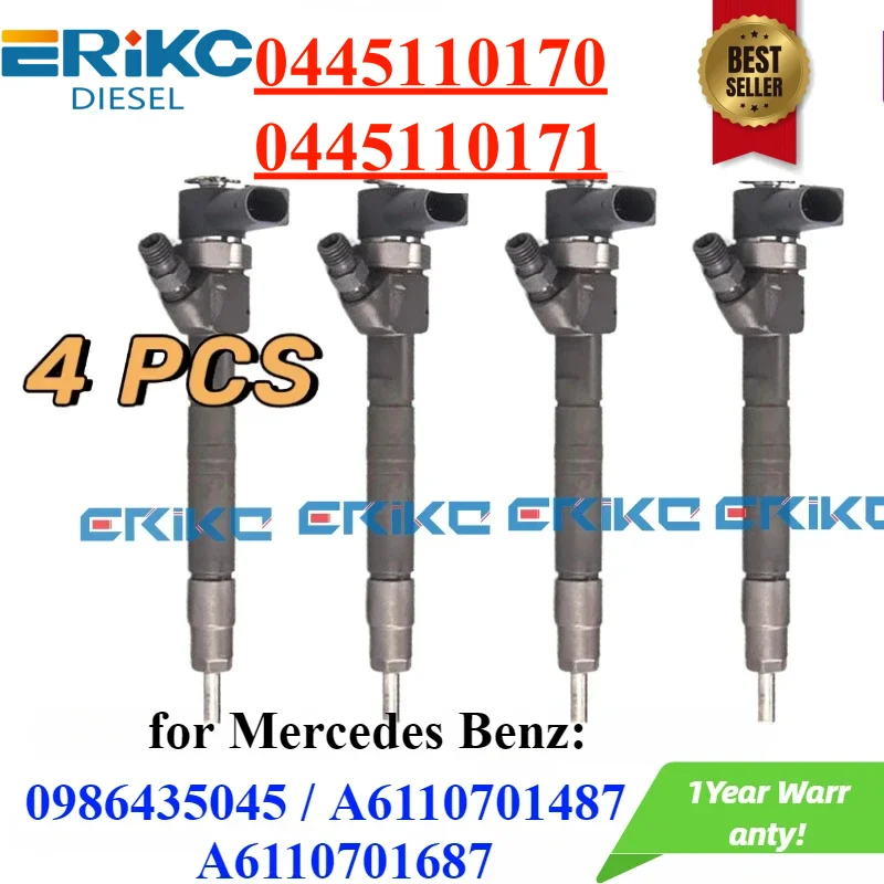 4pc 0445110170 0445110171 Common Rail Inyector 0986435045 Auto Engine Part for Mercedes Benz 6110701487 A6110701687