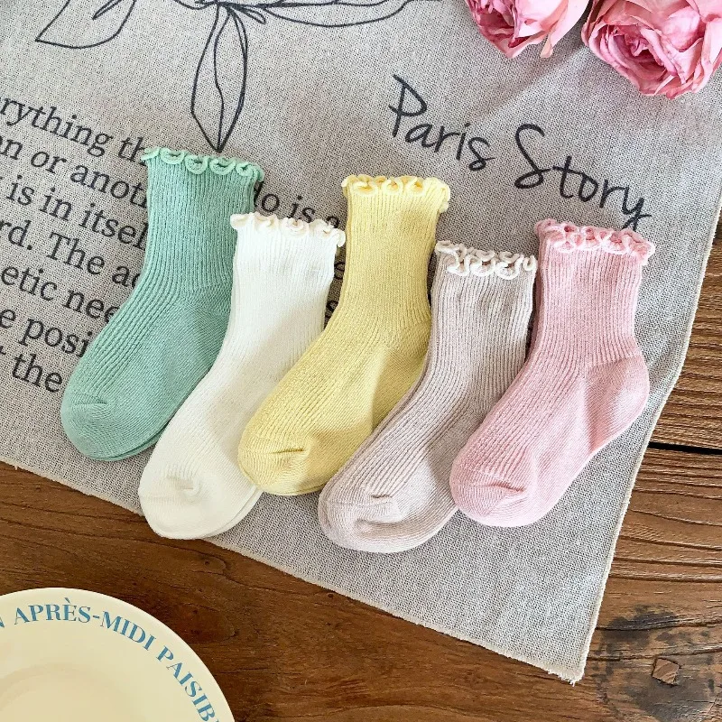 

5 пар носков до щиколотки для маленьких девочек, мягкие вязаные разноцветные удобные дышащие детские однотонные носки для новорожденных, F952