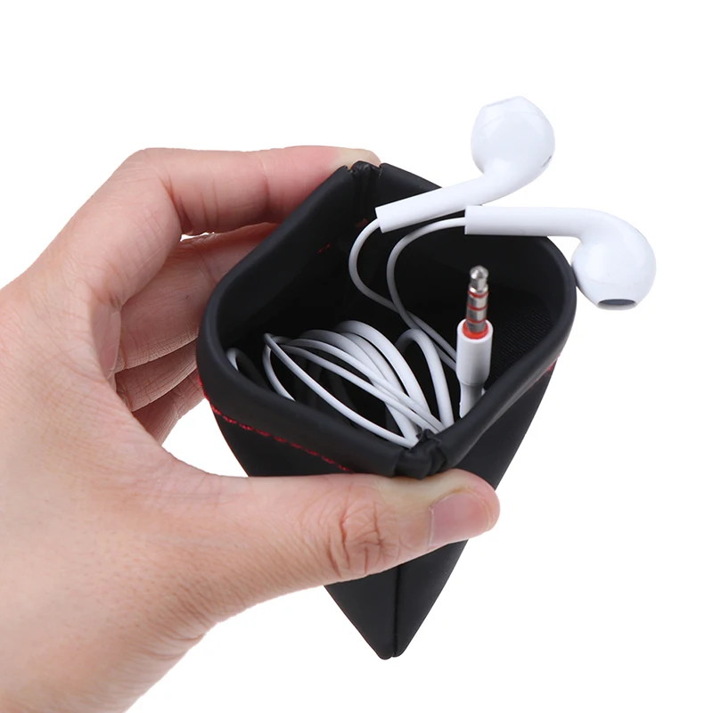 New Black PU Leather Earphone Storage Bag Mini Hard Headphone Case Portable Earbuds Pouch box Protective USB Cable Organizer