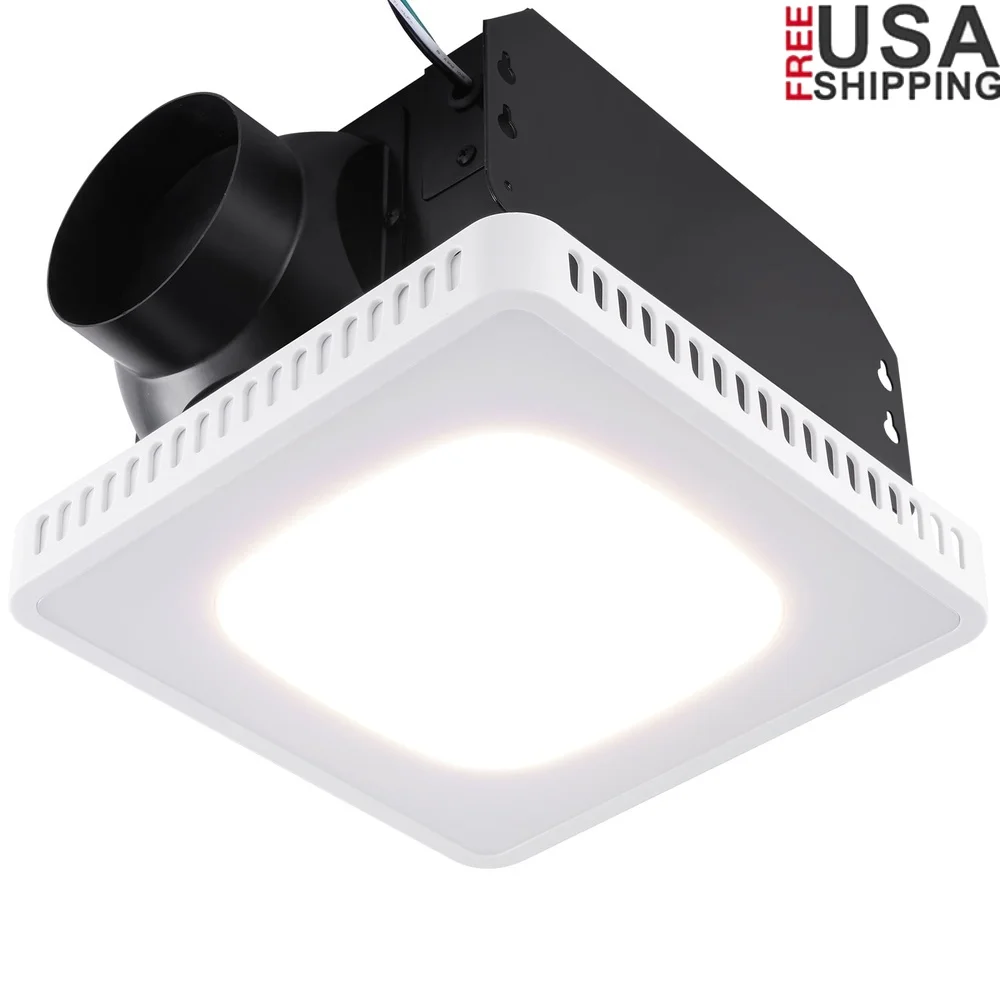 مروحة عادم الحمام الهدوء مع 8 ألوان LED 110 CFM مستشعر الرطوبة مؤقت مقاوم للرطوبة تصميم متين سهل