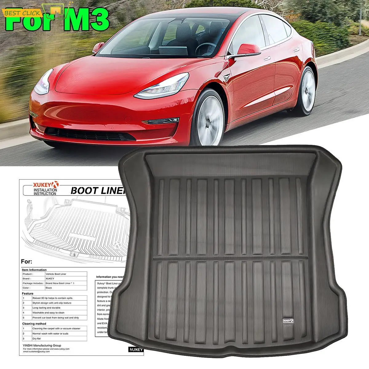 Dostosowana do Tesla Model 3 BlueStar 2017 2018 2023 tylna taca mata do wyłożenia podłogi bagażnika bagażnika mata do bagażnika dywan na podłogę bagażowa taca wodoodporna