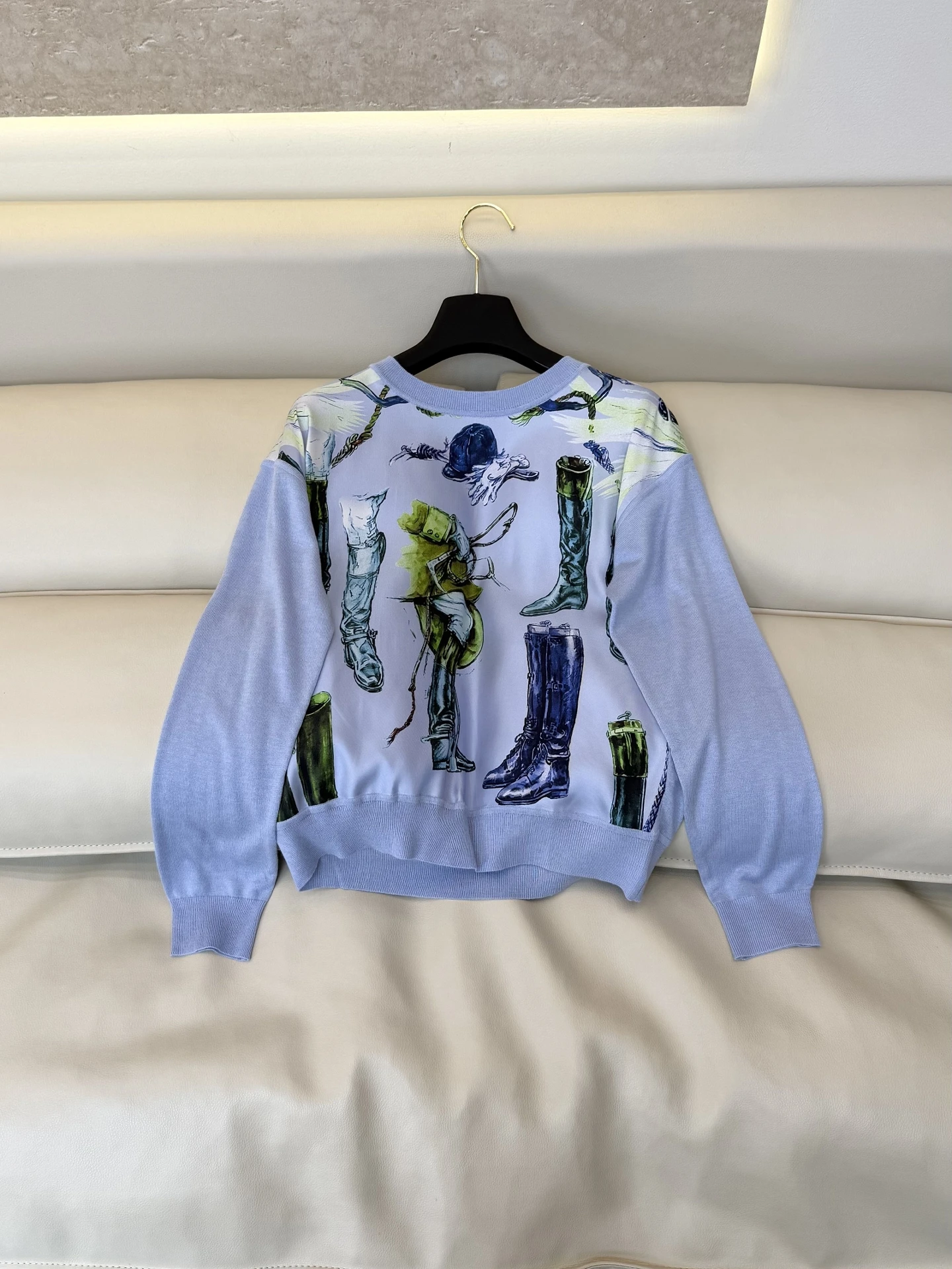 Autumn Winter Women's round Neck Long Sleeve Silk Knitwear Printed Patchwork Casual Loose Fit Soft Comfortable Breathable