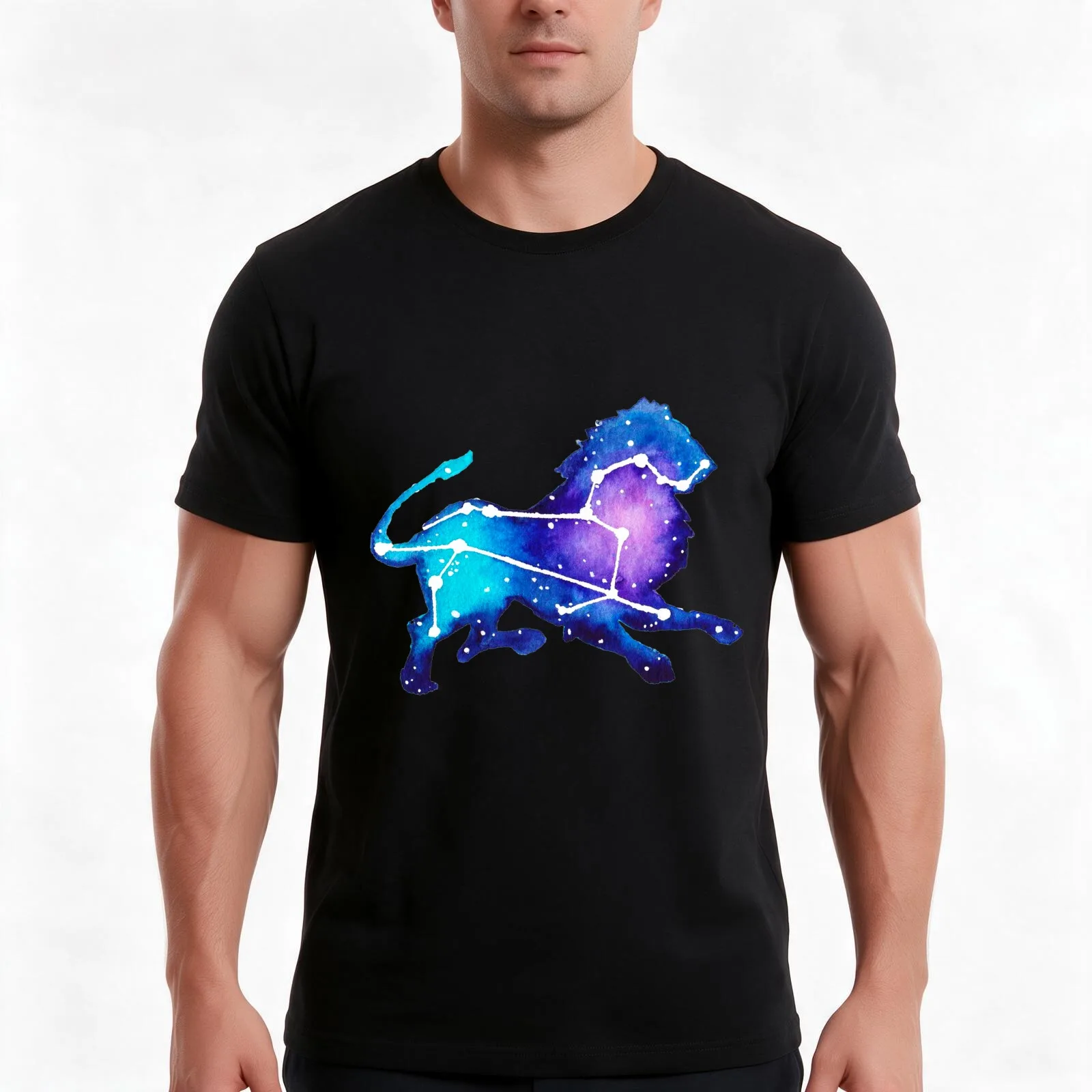 Leo Zodiac Constellation Watercolor Painting T-Shirt, Summer Casual Cotton Tee, Oversized Streetwear Tops, Vintage Graphic Print