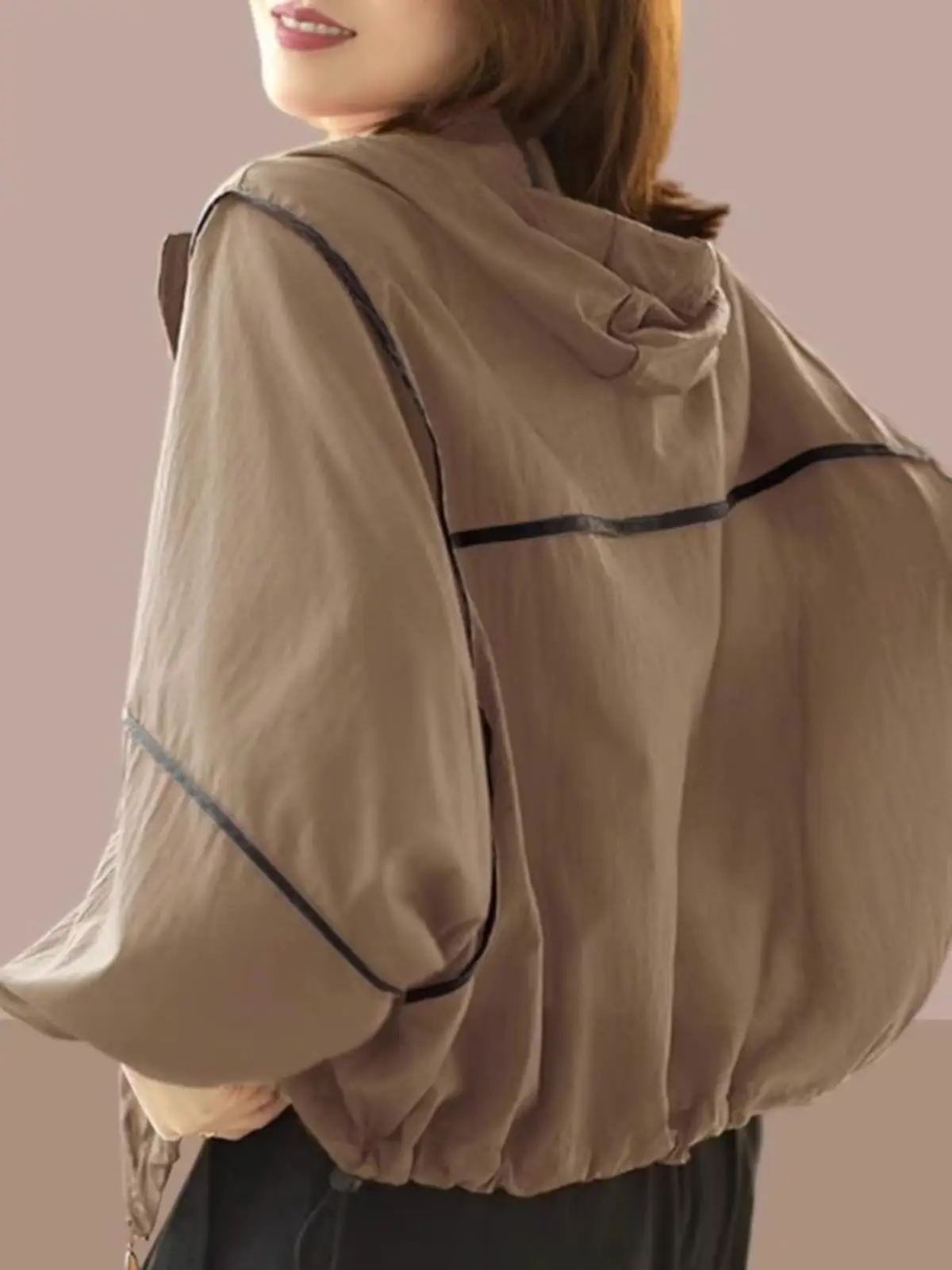 

Sli Loose Women's Summer Outerwear UV Protection Breathable Thin Sun Protection Clothing Commute Sle Hooded Zipper Closure