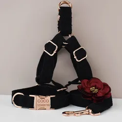 Black Lace Collar Free Engrave Dog Collar Leash Set For Medium Big Pet Necklace Dog Wedding Accessories Female Dog Collars