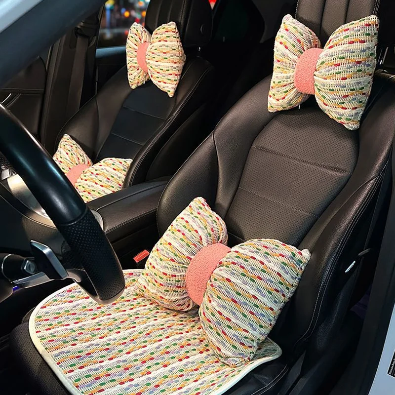

Подушки с бантом, подушка для автомобильного сиденья, подушка для шеи, подголовник автомобиля, подушка для шеи, розовые автомобильные аксессуары для женщин, автомобильные аксессуары