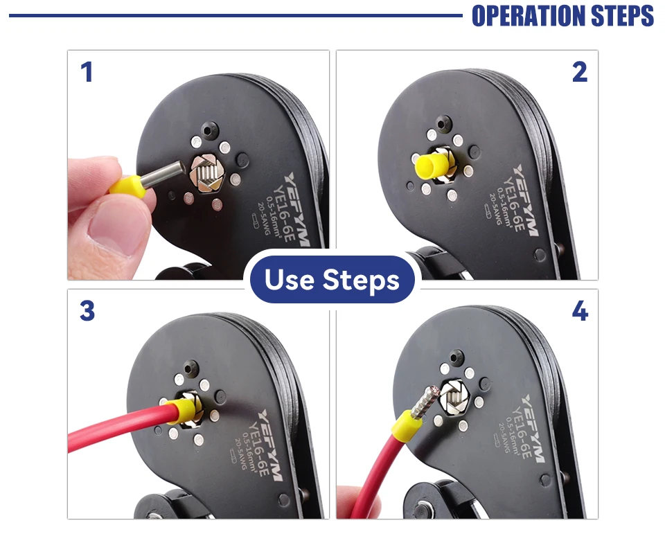 Aderendhülsen-Crimpzange YE 16-6E 0,5–16 mm2/20–5 AWG Rohrklemmen Mini-YEFYM-Zange für große Anschlüsse elektrische Klemmen – Detail 7