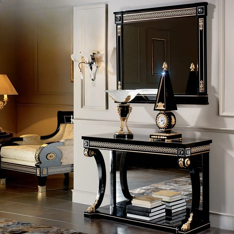 

European Living Room Furniture Mahogany Carved Sofa Partition Luxury Villa Foyer Console Table Furniture