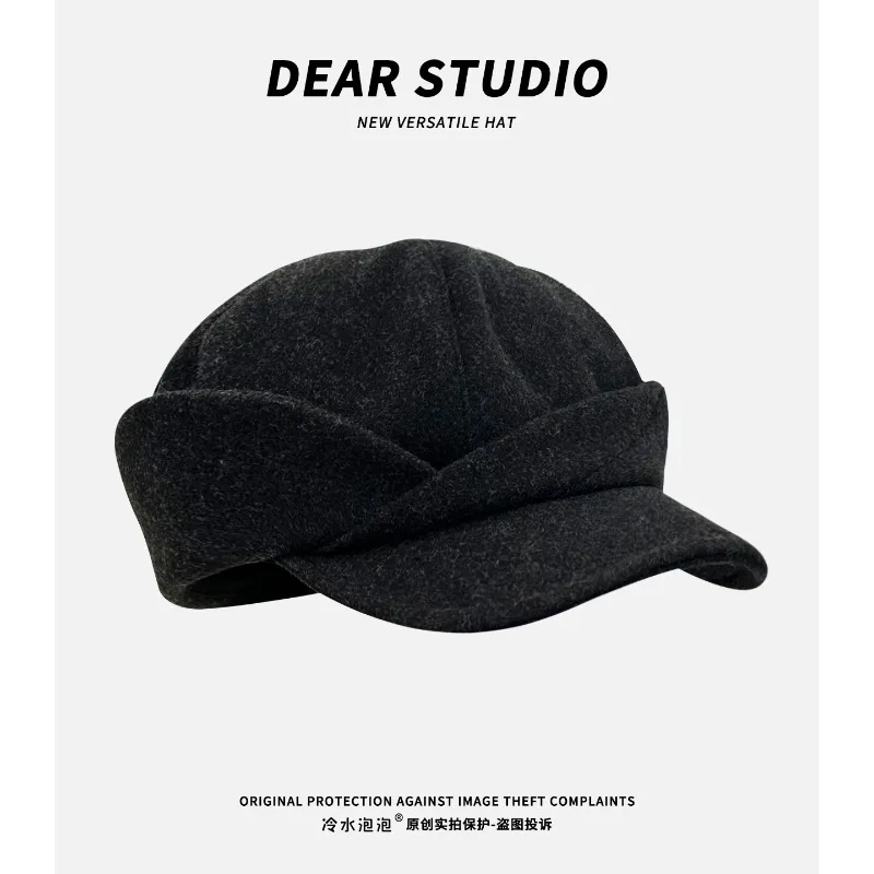 

High Quality Elegant Pleated Design Wool Berets for Women Spring and Autumn Casual Versatile Show Face Small Retro Newsboy Hat