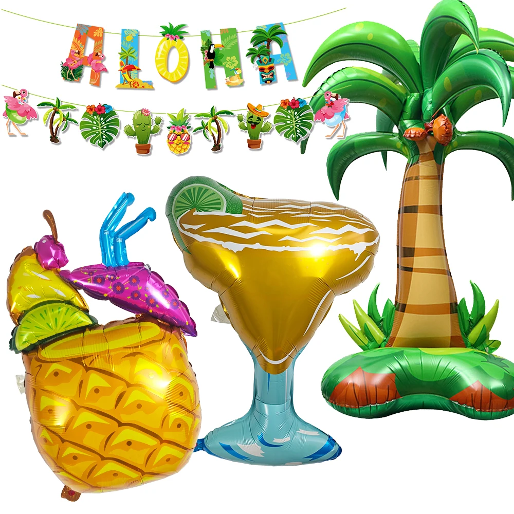 Decoración para Fiesta Hawaiana, Globos de Palmera de Coco, Globos de Piña, Globos de Aluminio para Cócteles, Decoraciones para Fiesta Hawaiana Aloha Beach