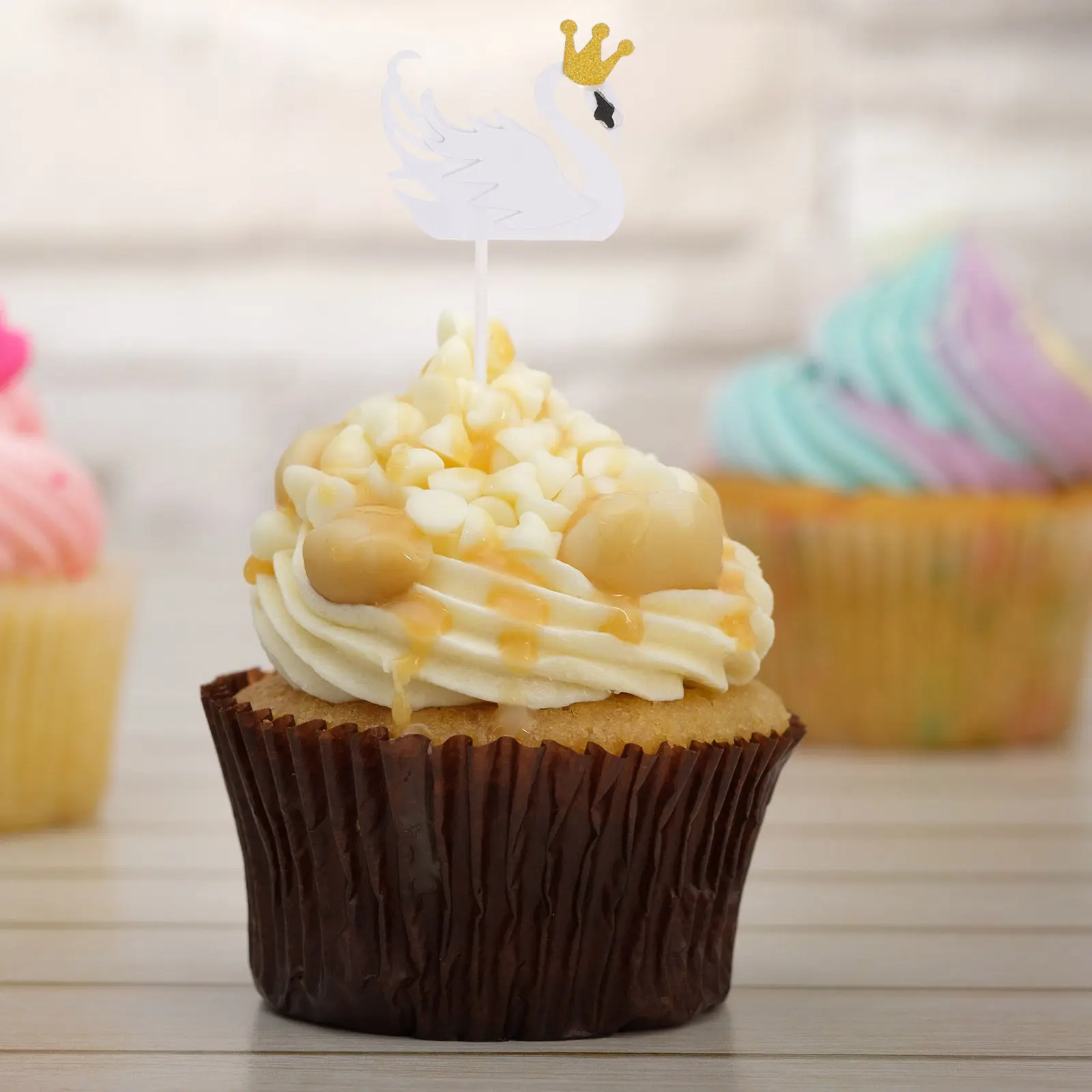 15Pcs Swan Dessert Topper Birthday Cake Toppers Cupcake Picks Cake Decorations for Parties Baby Shower Anniversaries Events