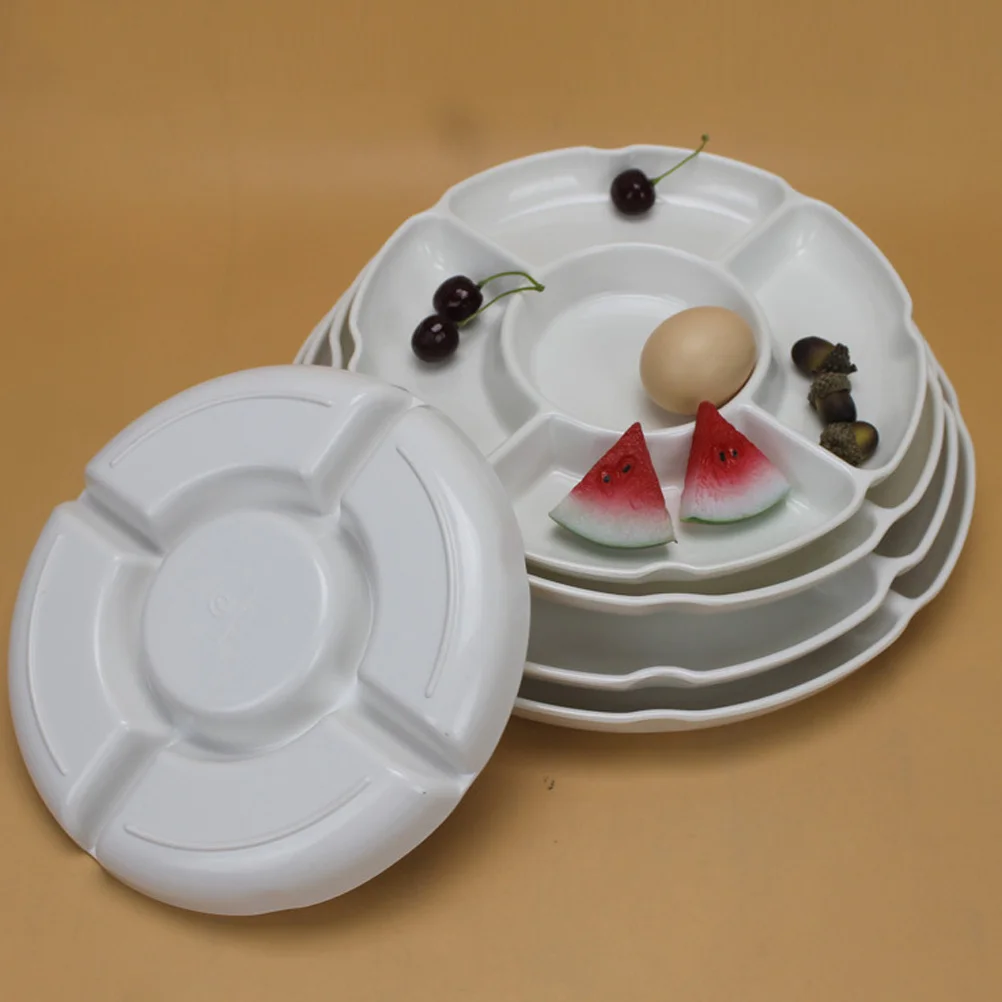 

Five-piece Brine Plate Fruit Platter Food Serving Tray Round Divided Appetizer Melamine