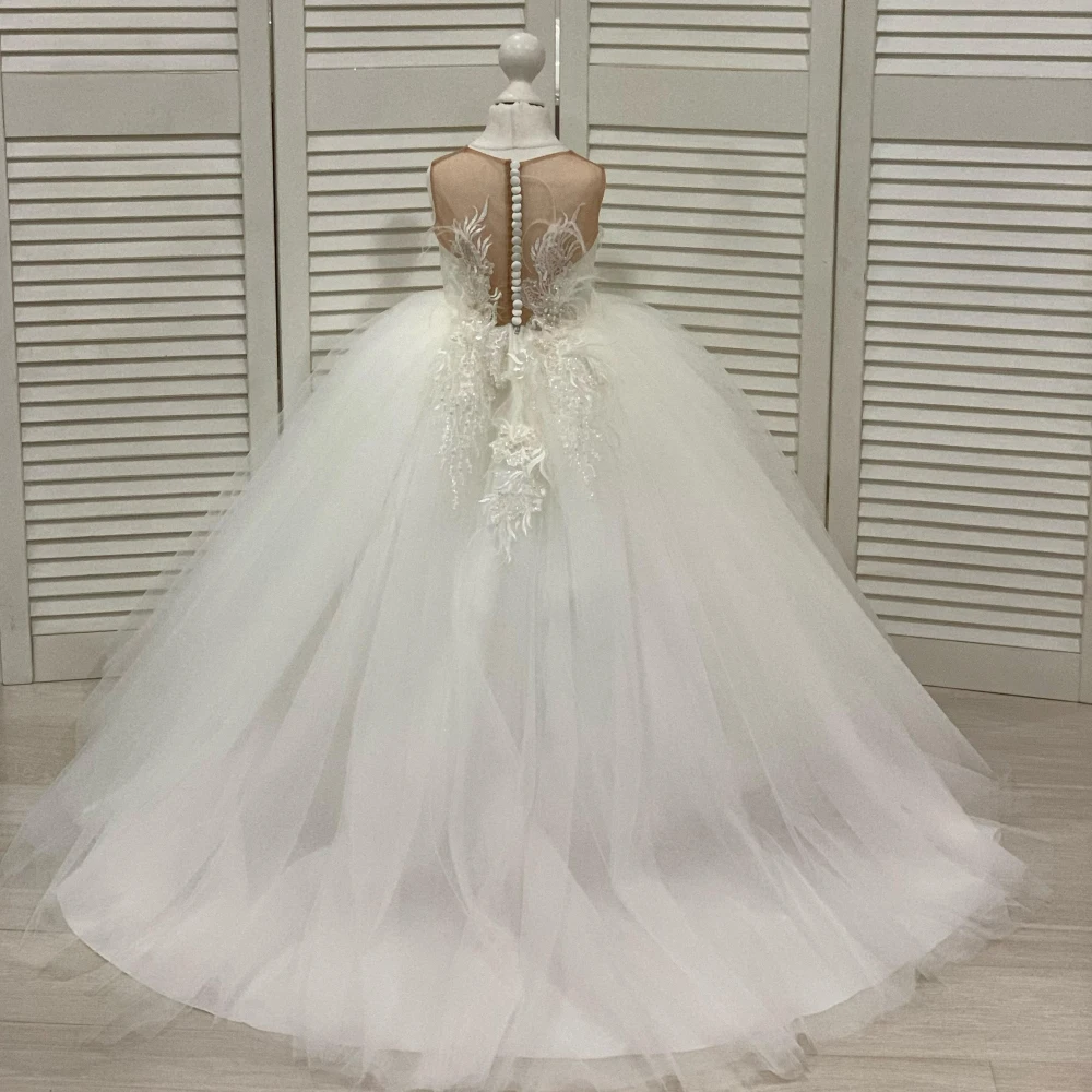 Lorencia vestido de niña de flores Burdeos para boda, tul esponjoso, apliques de cristal, Princesa, cumpleaños, primera comunión, YFD019