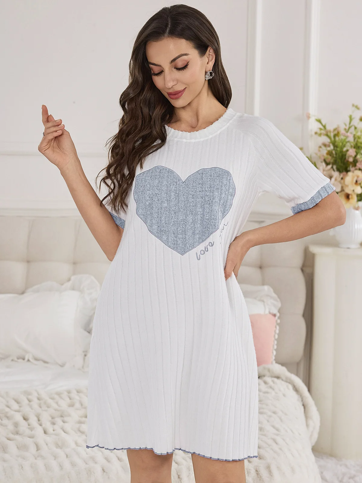 Heart Print Pajama Set Women Long Sleeve Top Pants Soft Casual Two Piece Sleepwear Lounge Set for Home